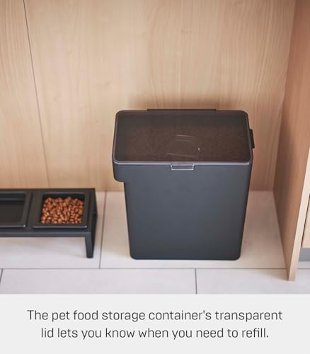 YAMAZAKI Home Tower Airtight Pet Food Storage Container - Cat And Dog Food Holder Bin With Transparent Lid And Handle - Large - Polypropylene - 15 Lbs., 3.2 Gallons, 12 Quarts - color: Black, size: Large