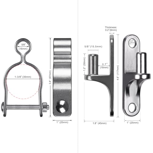 Insaga 2Pack Heavy Duty Wall Mount Gate Hinges, 304 Stainless Steel Chain Link Fence Gate Hinges for Farm, 1-3/8" Pipe Gate Hinge with 5/8" Pin, T-Post Gate Hinge Kit for Wooden & Metal Fence - size: 1-3/8''-2Pack