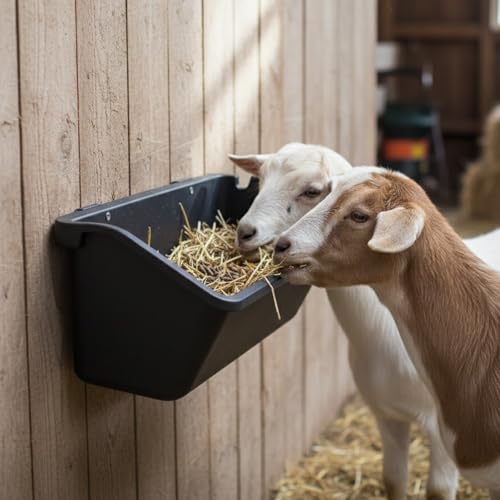 4 Pack Hanging Goat Feeder & Mineral Trough, 5 Qt Fence Feed Trough for Goats, Sheep, Ducks & Chickens, Plastic Farm Feed Bucket with Clips, Zip Ties & Screws, for Grain, Grit & Minerals - color: 4 Pack