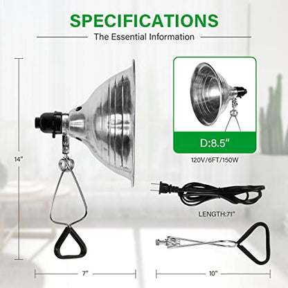 Simple Deluxe Clamp Lamp Light with 8.5 Inch Aluminum Reflector up to 150 Watt E26 (no Bulb Included) 6 Feet 18/2 SPT-2 Cord, 2-Pack - size: 8.5 Inch (150 Watts), style: 2-Pack
