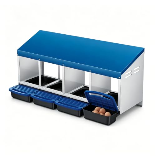 Garvee Heavy Duty Metal Chicken Nesting Box - 4-Compartment Roll Away Egg Tray - Easy Clean, Rustproof Galvanized Steel, Wall Mount or Freestanding, Poultry Supplies, Blue - color: Blue, size: 4 holes