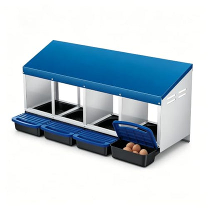 Garvee Heavy Duty Metal Chicken Nesting Box - 4-Compartment Roll Away Egg Tray - Easy Clean, Rustproof Galvanized Steel, Wall Mount or Freestanding, Poultry Supplies, Blue - color: Blue, size: 4 holes