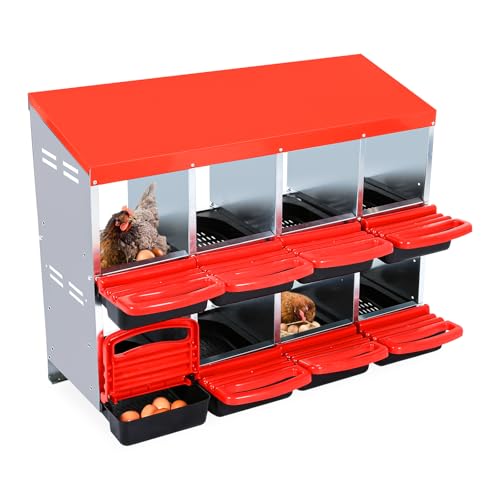 Chicken Nesting Box, 8 Compartments Chicken Nesting Boxes for Laying Eggs, Nesting Boxes for Chicken with Egg Collection for Chicken Coop, Red - color: Red, size: 8-holes without legs