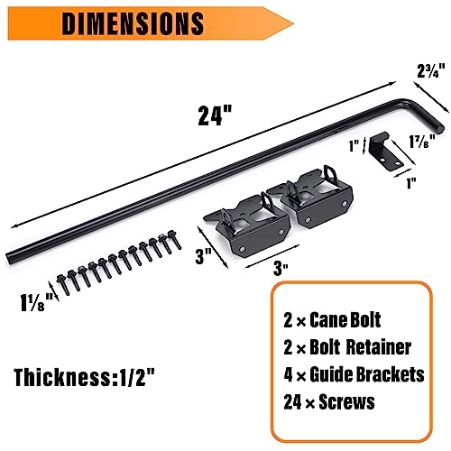 Upgrade 24" Heavy Duty Cane Bolt Gate Drop Rod-Steel Gate Ground Latch Designed for Wood Metal Vinyl Gates or Double Doors Fence-2 Pack - size: 24 Inch-2 Pack