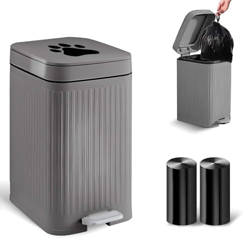 Dog Poop Trash Can Outside, 5L/1.3 Gal Pet Poop Bucket with Lid, Foot Pedal, Dog Waste Container with 40 Bags, Lid Soft Close for Pet, Grey - size: 5L Grey Trash Can