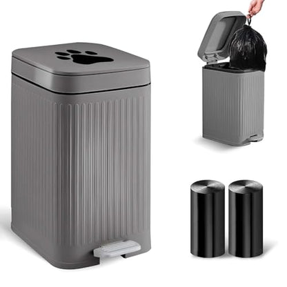 Dog Poop Trash Can Outside, 5L/1.3 Gal Pet Poop Bucket with Lid, Foot Pedal, Dog Waste Container with 40 Bags, Lid Soft Close for Pet, Grey - size: 5L Grey Trash Can