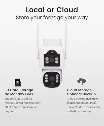 CasaCam Solar Security Camera | Outdoor Wireless, 2K+2K Dual Lens | Battery Powered, Dual PIR Sensors, Auto Tracking, 2.4G/5G WiFi, Color Night Vision, No Monthly Fee, SD & Cloud Storage, WS26