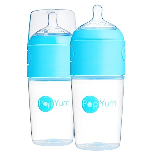 PopYum 9 oz Blue Anti-Colic Formula Making Baby Bottles, 2-Pack | #2 Medium Flow Nipples, 260 ml, BPA-Free, Natural Latch, Mixing Dispenser - color: Blue, size: 9 Ounce (Pack of 2)