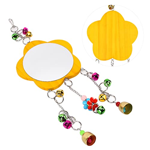 Chicken Mirror Toy, Hanging Wood Poultry Mirror with Colorful Bells, Interactive Pet Chicken and Bird Enrichment Toy