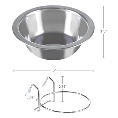 Set of 2 Stainless-Steel Dog Bowls - Cage, Kennel, and Crate Hanging Pet Bowls for Food and Water - 8oz Each and Dishwasher Safe by PETMAKER, Silver