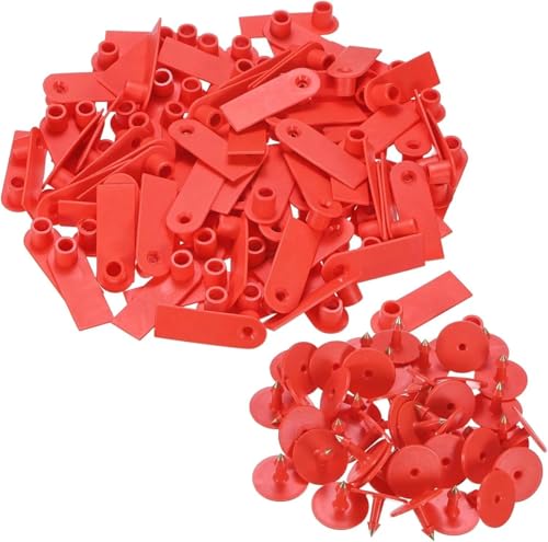 Ear Tags Blank 100pcs Livestock Large Plastic Cattle Tags with Numbers for Cows, Sheep, Goats Durable Farm Animal Identification Ear Tag(Red,50x18mm(1.97x0.71)) - color: Red, size: 50x18mm(1.97x0.71")