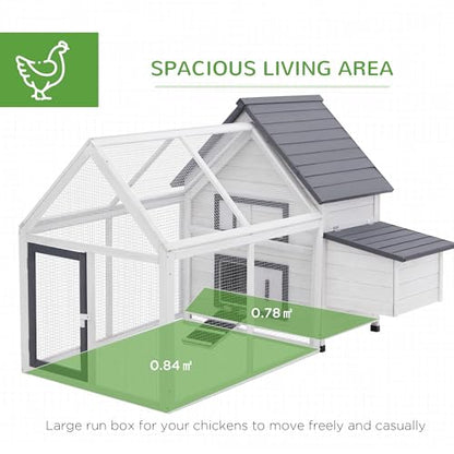 PawHut Grey and White Wooden 0.07-Acre In-Ground Poultry Cage with Nesting Box, Ramp, Run D51-102 - color: Dark Gray