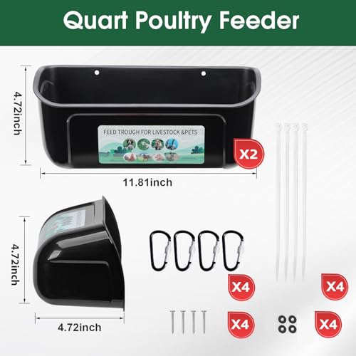 PIREKZUNT 2 Pack Chicken Duck Feeder, Poultry Feeders and Waterers, Hanging Goat Feeder, Livestock Feeding Container, Feed Trough and Waterer Bucket with Clips(Black) - color: 2 Pack Black