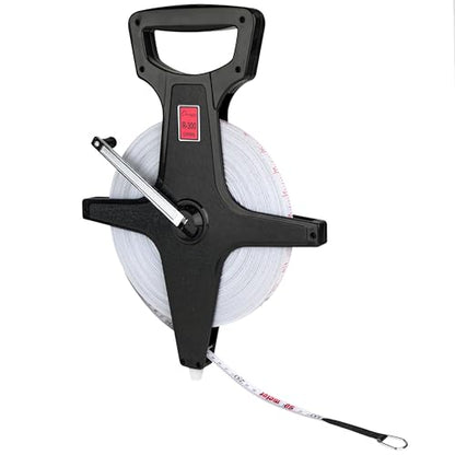 Champion Sports Open Reel Measuring Tapes – Durable Hand Crank with Metal Spike, Dual-Sided Feet & Meters, Perfect for Track & Field and Long Jump, 300 Feet/90 Meters - size: 90 m