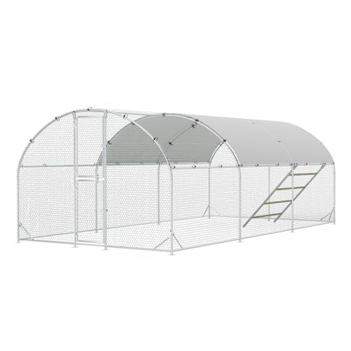 Large Metal Chicken Coop, Chicken Runs for Yard with Cover, Arch Roof Chicken Coop, Outdoor Chicken Pen, Heavy Duty Galvanized Steel Frame, Waterproof Cover, 10 x 20 x 6.5 FT - size: 118.1"L x 78.7"W x 235.2"H