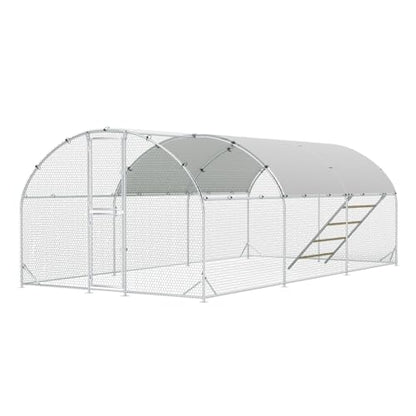 Large Metal Chicken Coop, Chicken Runs for Yard with Cover, Arch Roof Chicken Coop, Outdoor Chicken Pen, Heavy Duty Galvanized Steel Frame, Waterproof Cover, 10 x 20 x 6.5 FT - size: 118.1"L x 78.7"W x 235.2"H