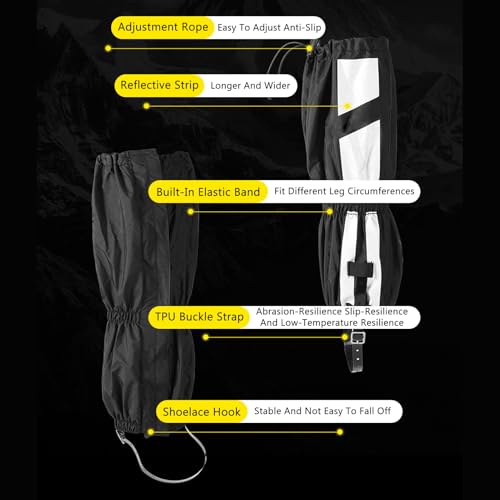 Reflective Leg Gaiters, Rainproof Snowshoe Covers with Adjustable Elastic Top & TPU Reinforced Bottom Reflective Strips for Hiking Skiing Outdoor Activities