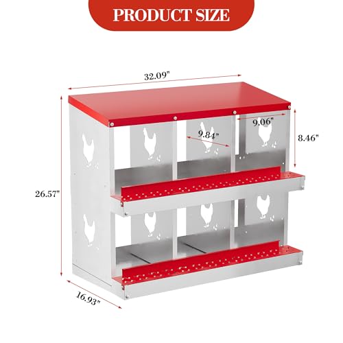 IDEALHOUSE Chicken Nesting Box, Galvanized Steel Laying Box with Rustproof & Roll-Away Egg Design, for Hens, Red 6 Compartment No Bracket - color: Red, size: 6 compartments (without bracket)