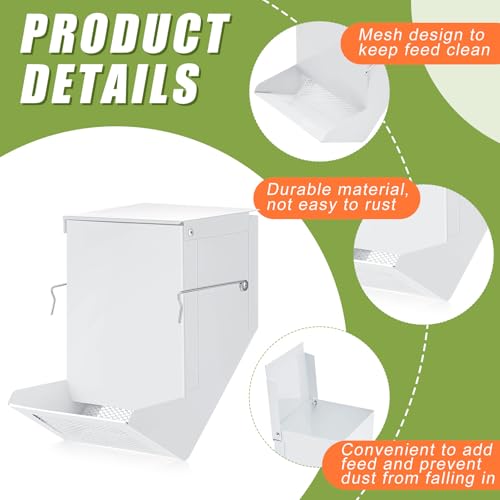 Maxcheck 2 Pcs Rabbit Feeder for Cages Small Animal Food Pellet Dispenser with Lid Metal Chicken Grit Oyster Shell Squirrel Feeders Outside(4.7 Inches,Mesh Bottom,White) - color: White, size: 4.7 Inches