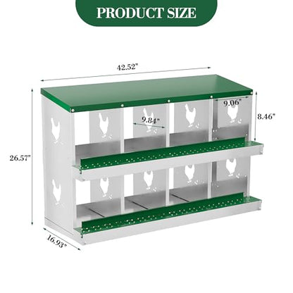 IDEALHOUSE Chicken Nesting Box, Galvanized Steel Laying Box with Rustproof & Roll-Away Egg Design, for Hens, Green 8 Compartment No Bracket - color: Green, size: 8 compartments (without bracket)