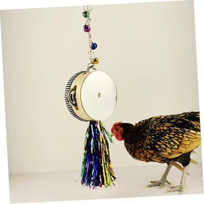 GALPADA Chicken Toy Mirror Drum for Hens Roosters Stainless Steel Double-Sided Design Hanging Pet Mirror for Poultry Play Promotes Activity Reduces Loneliness