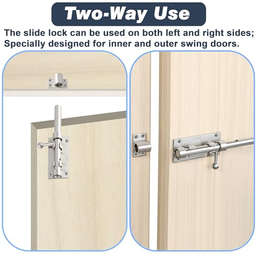 Alise Slide Lock SUS304 Stainless Steel Gate Latch, Slide Bolt Latch,Thickened Heavy Door Latch Lock,8 Inch Brushed Barrel Bolt Latch, Security Slide Latch Lock - color: Brushed, size: 8 Inch (Regular)