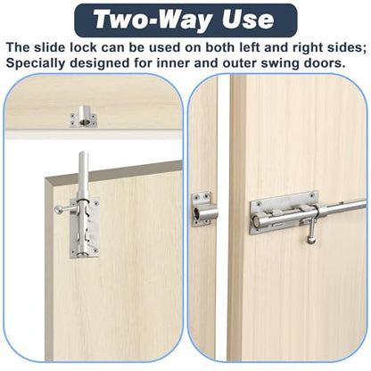 Alise Slide Lock SUS304 Stainless Steel Gate Latch, Slide Bolt Latch,Thickened Heavy Door Latch Lock,8 Inch Brushed Barrel Bolt Latch, Security Slide Latch Lock - color: Brushed, size: 8 Inch (Regular)