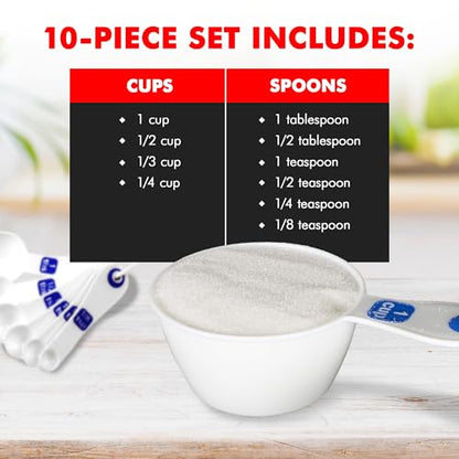 Chef Craft Easy to Read Plastic Measuring Cup Set, 10 Piece, white - color: White