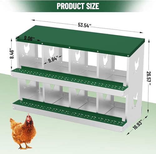 TrailBlaze Metal Chicken Nesting Boxes, Chicken Egg Laying Box with 8 Compartments, Large Vented Holes Chicken Coop with Rollout Egg Collection, Wall Mount Coops for Chickens, Hens (Green) - color: Green, size: 8 Holes