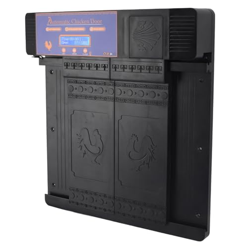 Automatic Chicken Coop Door Opener, Solar Battery Powered with LED Display, Timer Function, Double Doors Electric for Chickens, Ducks, Geese, Easy to Set Opening and Closing Time (Black) - color: Black