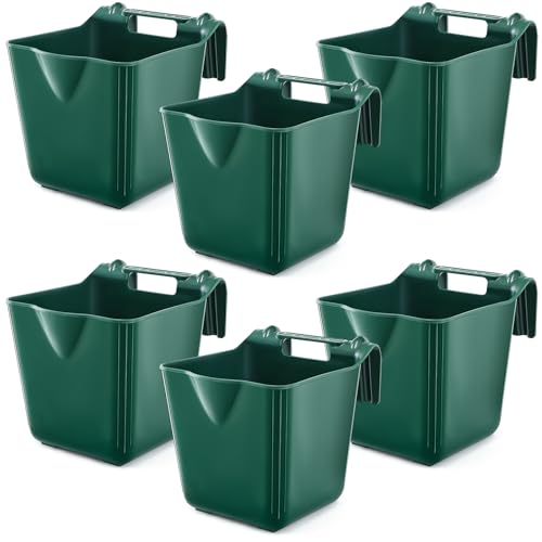 Marsui 6 Pcs 15 Quart Horse Feeders for Stall Hook Over Hanging Fence Hay Feeder Mountable Livestock Plastic Feed Bucket for Farm Stalls Pasture, Stable to Feed Horses Sheep Cattle Cows Etc (Green) - color: Green