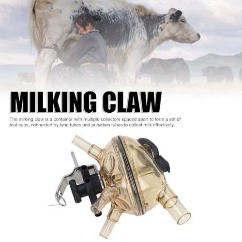 320CC PSU Stainless Steel Milking Claw, Cow Milk Collector Tool for Farm Milking Machines, Transparent with Air Shut Off Valve, Efficient Milk Collection, Sturdy and