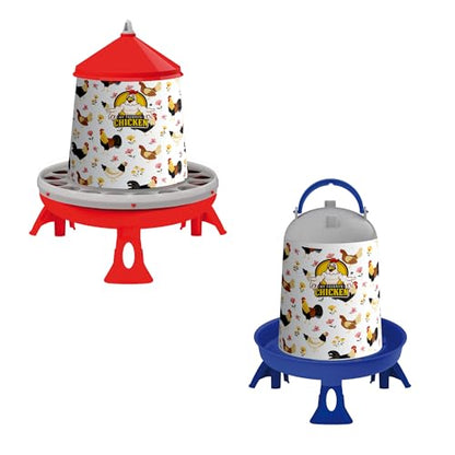 My Favorite Chicken 4kg Feeder & 5L Drinker with Legs - Large Chicken Feeder & Waterer, Floral Design, BPA-Free, Easy Clean, Blue