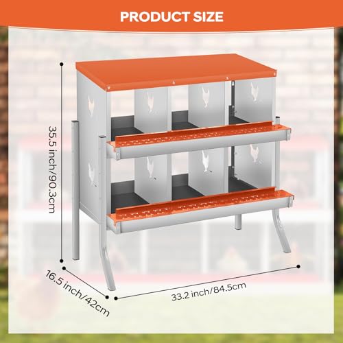 Secure Laying & Ventilation - Metal Chicken Nesting Box for Small Animals - 6 Compartments, Wall Mount, Galvanized Steel, Easy Clean & Egg Collection - Red, 84.5 x 42 x 90.3cm, 6 Compartments - color: Orange-6 Compartments with legs