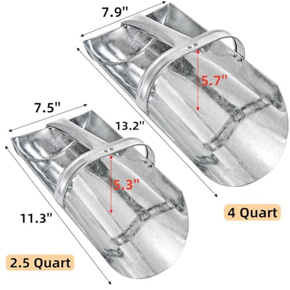 Cididu 2 Pack Feed Scoop for Livestock, Metal Feed Grain Scoop, Heavy Duty Horse Feed Scoops with Encased Handle, Stackable Durable Poultry Feed Scoops for Chicken Bird Gardening Farm, 2.5 Qt and 4 Qt