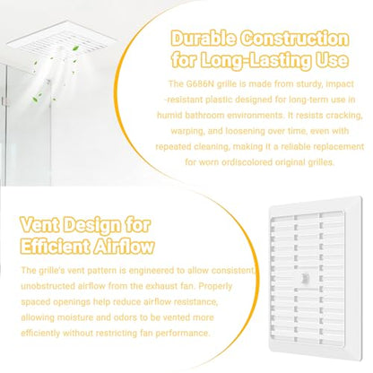 G686N Bathroom Vent Fan Grille/Cover Replacement, Compatible with Broan-NuTone Models 686, Durable White Exhaust Fan Cove(2 Pack) - color: 2 Pack