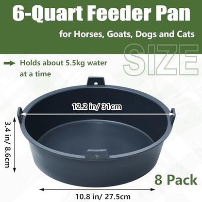 Sadnyy 8 Pcs Feed Pan 1.5 Gallon/6 Quart Utility Horse Feed Bucket Livestock Feeder Tubs Ox Tendon Bowl for Horses Dog Cats Goats Chicken Dust Bath - size: 1.5 Gallon/6 Quart