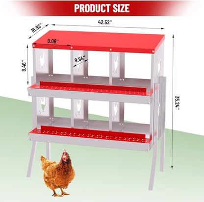 Chicken Nesting Box, 6 Compartment Metal Chicken Nesting Boxes with Bracket Legs for Chicken Coop, Large Vented Holes Chicken Laying Boxes with Rollout Egg Collection - color: Red, size: 6 Holes with Legs