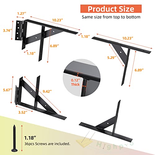 Gate Corner Brace Bracket Gate Kit for Wooden Fence Gate Hinges No Sag Frame Kit for Shed Doors, Driveway Gates, Corral Gates, Wood Windows (Black)