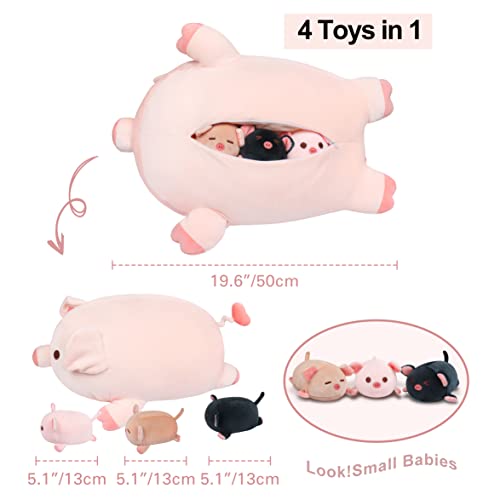 Achwishap Pig Stuffed Animal Mommy 19.6” with 3 Pig Babies Plush,4 PCS Cute Pig Plushie Pillow,Kawaii Plush Toys Soft Hugging Pillow for Kids Girls Boys Birthday Gifts Plushies(Pink Pig Family) - color: Pink Pig-mother and Kids