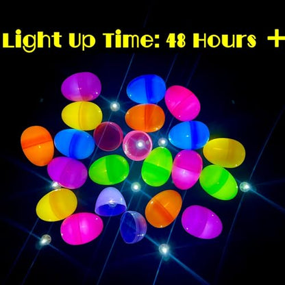 GiftExpress 150 Pcs Plastic Glow in the Dark Easter Eggs Non Electronic & 150 Mini Flashing Light Balls Standalone, Preinstalled Batteries – Two Separate Accessories for Glow Easter Egg Hunt