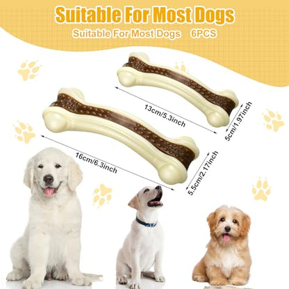 Sosation 6 Pcs Dog Toys for Aggressive Chewers Christmas Nylon Beef Flavor Bones Tough Puppy Teething Toys Puppy Chew Bones for Large Medium Small Breed Dogs Puppies(Large Medium) - size: Medium/Large