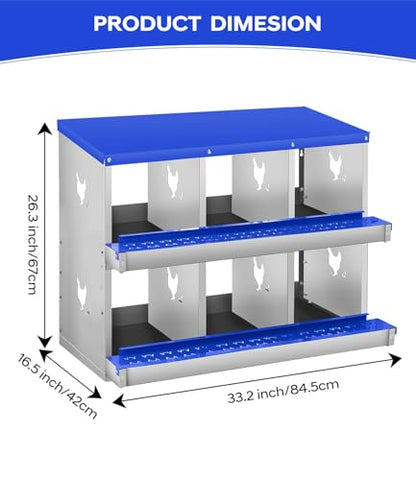 6 Compartment Chicken Nesting Boxes, Metal Roll Away Egg Laying Boxes with Removable Tray & Lid Cover, Chicken Coop Nest Box for Hens, Egg Protection Design (Without Legs) Blue - color: Blue, size: 6 hole - without leg