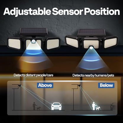 VIVOHOME Solar Flood Lights Outdoor, 256 LED 2500LM Motion Sensor Lights, 3 Adjustable Heads Security Lights, IP65 Waterproof, 270° Wide Lighting Angle Solar Powered Lights for Porch, Yard, 2 Pack - size: Non-Linkable - 2 Pack