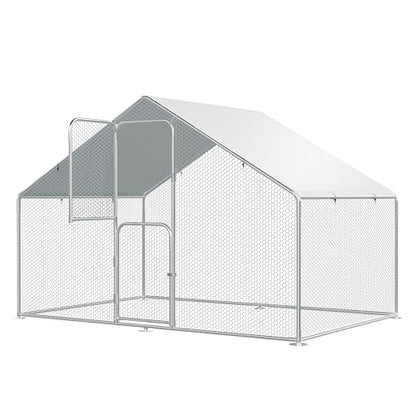 UDPATIO Walk-in Chicken Coop - Spacious Outdoor Chicken Pen Metal Pen for 10 Chickens, Double Feed Doors, UV-Resistant Cover & Galvanized Steel Frame - size: 120.0"L x 72.0"W x 72.0"H
