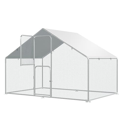 UDPATIO Walk-in Chicken Coop - Spacious Outdoor Chicken Pen Metal Pen for 10 Chickens, Double Feed Doors, UV-Resistant Cover & Galvanized Steel Frame - size: 120.0"L x 72.0"W x 72.0"H
