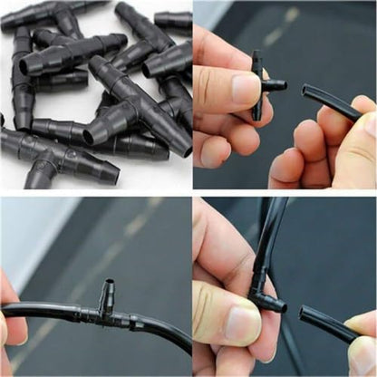 Kalolary 200pcs 1/4" Universal Barbed Tee Fittings, Drip Irrigation Barbed Connectors for 1/4 Inch Water Hose Connectors 4mm/7mm Water Tube Drip Irrigation Watering System - size: 200pieces