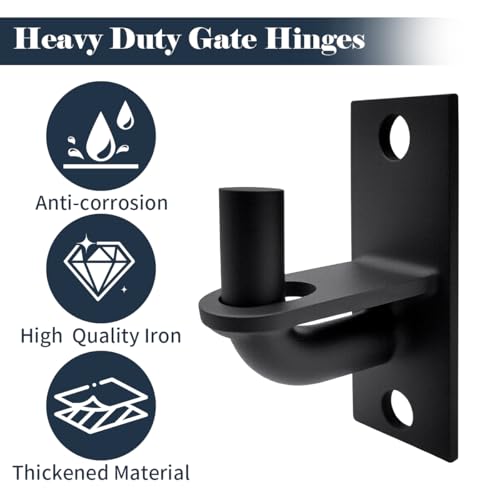 Heavy Duty Wall Mount Gate Hinge - Adjustable Fence Gate Hinges with 5/8 Hinge Pin for Chain Link Gates, Rust-Resistant Steel Design (Black, 4 Pack) - color: Black, size: 4 Pack