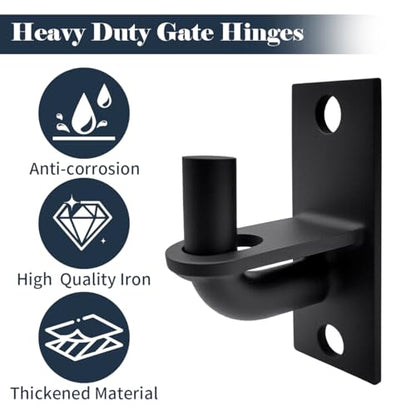 Heavy Duty Wall Mount Gate Hinge - Adjustable Fence Gate Hinges with 5/8 Hinge Pin for Chain Link Gates, Rust-Resistant Steel Design (Black, 4 Pack) - color: Black, size: 4 Pack
