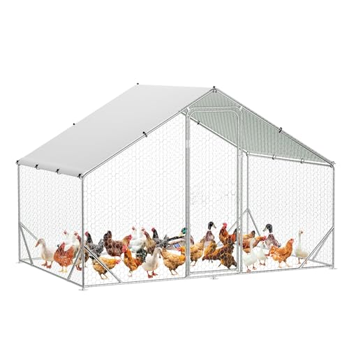 Large Metal Chicken Coop, Walk-In Poultry Cage, Chicken Run Pen House With Reinforcement & Waterproof & Anti-Ultraviolet Cover Chicken Coop Run With Double Lockable Doors for Outdoor 9.8 x 19.7X 6.6ft